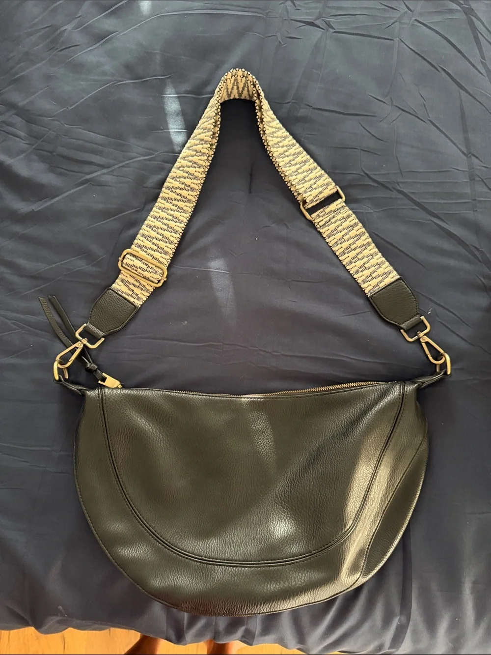 Anthropologie Black Leather Crossbody Bag with Woven Strap
